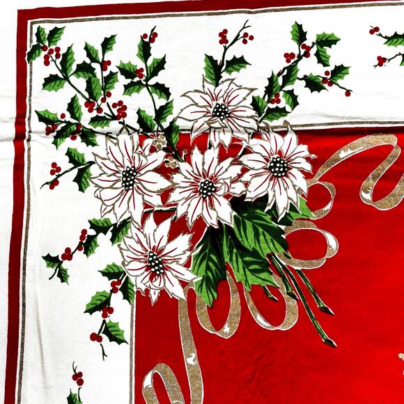 Vintage 50's Christmas tablecloth flaws stains holes cutter cloth for crafts? - Picture 12 of 12